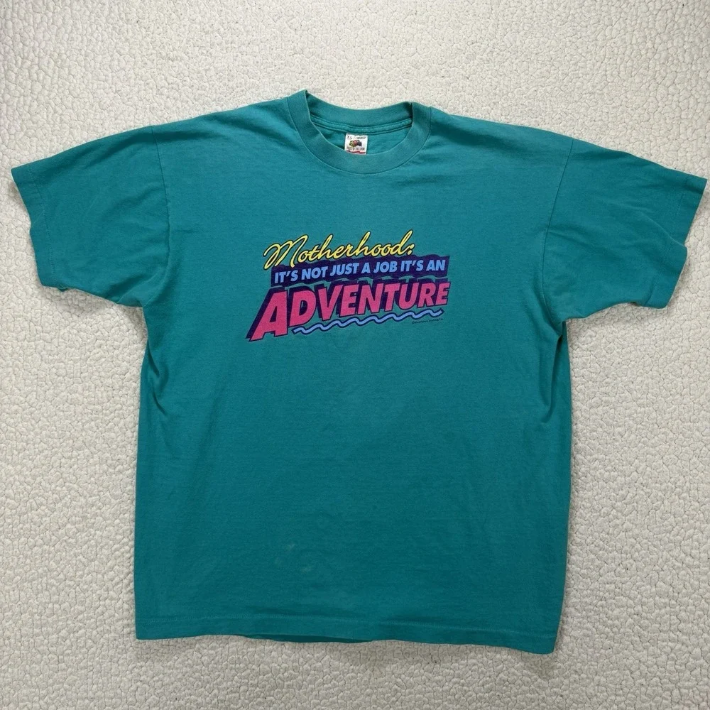 VTG Motherhood Adventure T Shirt XL USA 90s‎ Graphic Retro Mom Tee Momcore